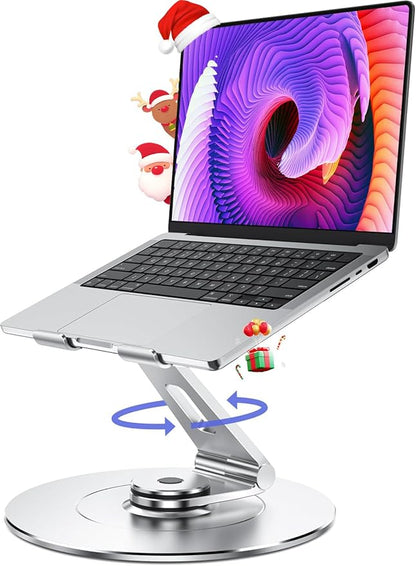 High-End Laptop Stand for Desk with 360 Rotating Base, Ergonomic Protable Laptop Riser for Collaborative Work, Aluinum Computer Notebook Stand Holder for MacBook Air Pro, Dell, XPS, HP up to 17 Inches