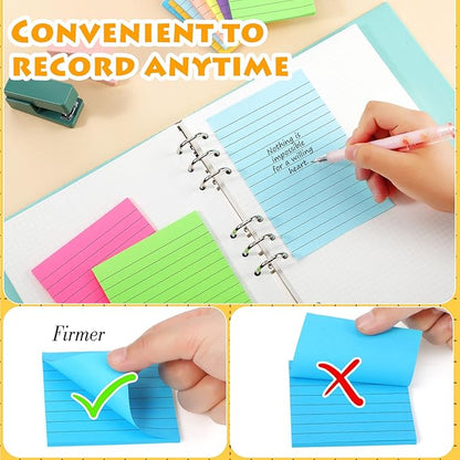 Yexiya 64 Pcs Lined Sticky Notes Self Stick Notes with Lines Bright Assorted Colors Sticky Notes for Home Office Products Post Memos, 1920 Sheets(4 x 6 Inch, 3 x 3 Inch,Vivid Color)