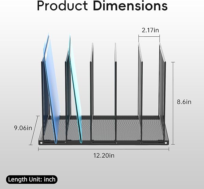 Inclined Desktop File Sorter, 5-Section Vertical File Folder, Mail Sorter Organizer for file holders, Metal File Organizer, Desktop File Folder Organizer for Office Classroom, Black