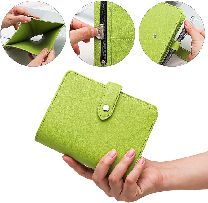 Mogoostry A7 Binder Cover Savings Binder Wallet Leather Binder Folder 6-Ring Refillable Notebook Binder Planner Cover Hardcover Budget Binder Organizer (Green)
