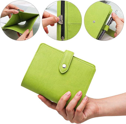 Mogoostry A7 Binder Cover Savings Binder Wallet Leather Binder Folder 6-Ring Refillable Notebook Binder Planner Cover Hardcover Budget Binder Organizer (Green)