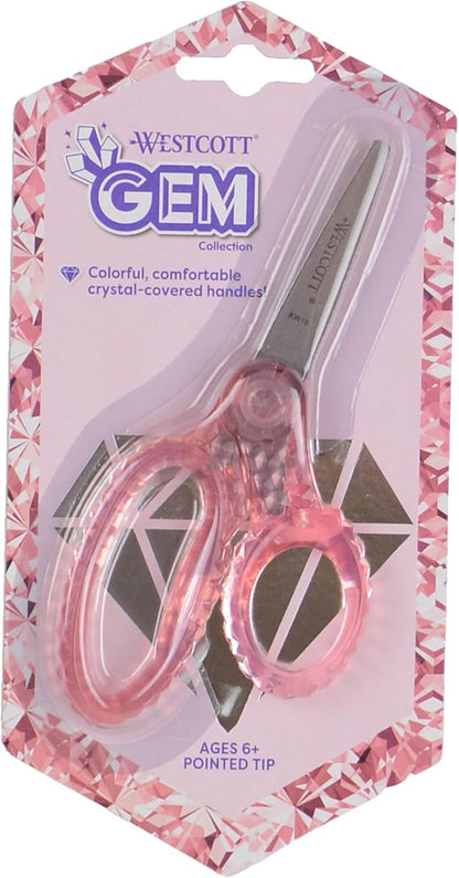 Westcott 5" GEM Crystal-Design Safety Scissors 12pk, Pointed-Tip for Kids Aged 6-8 - Scissors for School, Craft, Home, DIY, Classroom - Assorted Colors