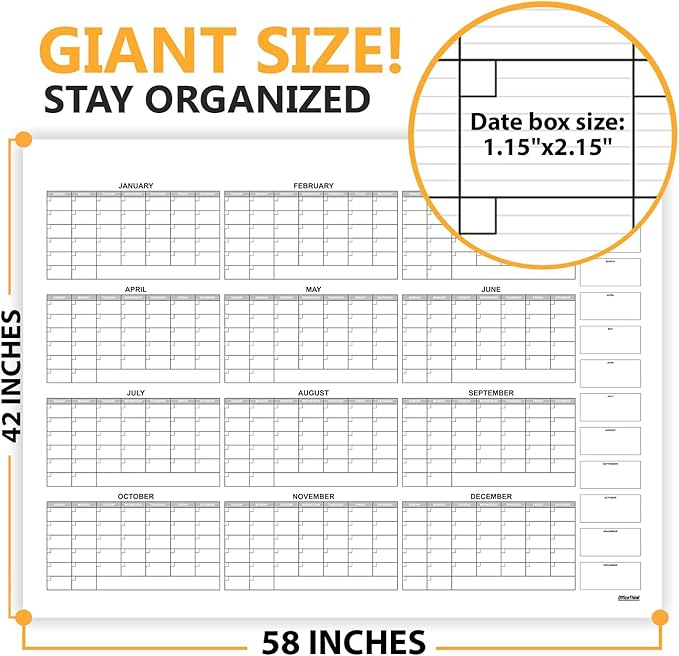 Dry Erase Laminated Super Jumbo Calendar 58"x42" white