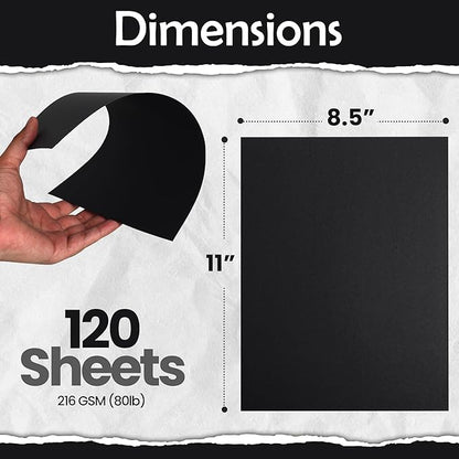 SANZIX 120 Sheets Black Cardstock Paper 8.5 x 11 80lb/216 GSM Cover Card Stock for Invitations, Drawing, Menus, Decorations, DIY Cards, Scrapbook, Calligraphy & Crafts | Heavyweight Printer Paper