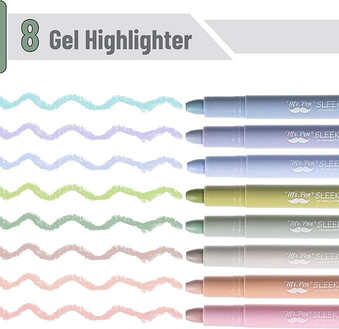 Mr. Pen- Gel Highlighter, 8 Pack, Morandi & Vintage Colors, Bible Highlighters No Bleed, No Bleed Highlighters, Bible Highlighter, Bible Markers, Gel Highlighters for Bibles, Highlighter