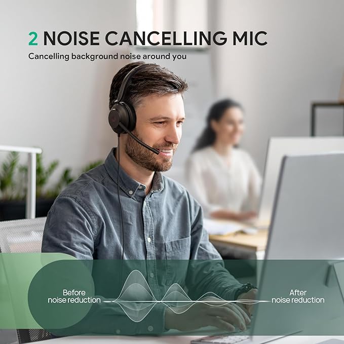 Yealink UH35 USB Headset for PC, Wired Headset with Noise Cancelling Microphone, Teams Certified, All-Day Comfort Design, Stereo Headset for Home Office Online Meeting, Easy Mute, Busylight