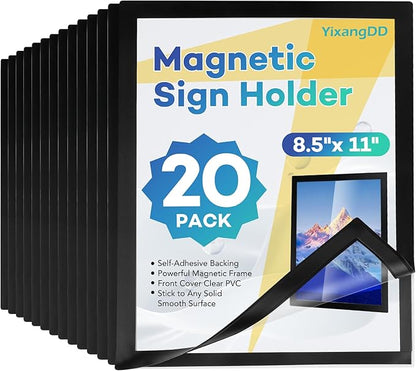 20 Pack Magnetic Sign Holder 8.5 x 11,Self-Adhesive Magnetic Wall Mount Sign Holder, Magnetic Document Holder for Wall Window Office Poster Store