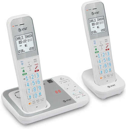 AT&T DAL75211 DECT 6.0 Cordless Home Phone with Smart Call Blocker, Bluetooth Connect to Cell, Digital Answering Machine, Full-Duplex Speakerphone, Expandable to 5 HS (White)
