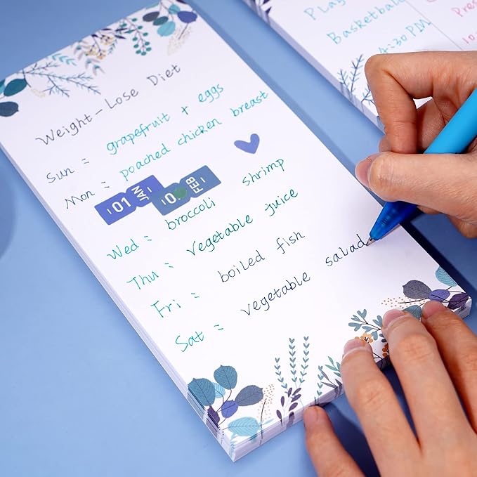 Weekly Planner Notepad Tear Off Set of 2 Weekly Calendar Pad 52 Undated To Do List Notepad Sheets Desk Planner Planning Pads Productivity Tracker for Work Goals Notes Schedule Ideas, Floral Blue