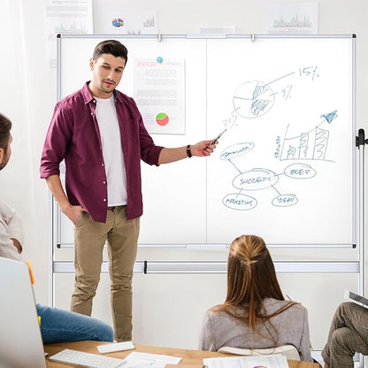 VIZ-PRO Double-Sided Mobile Whiteboard, 60 x 48 Inches, Magnetic Rolling Dry Erase White Board on Wheels with Aluminium Frame and Stand