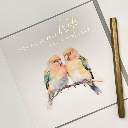 Old English Co. Birthday Card for Wife - Cute Love Birds Couple Romantic Design Birthday Card for Other Half Spouse - Wife Birthday Gift from Husband - Love You Card | Blank Inside Envelope