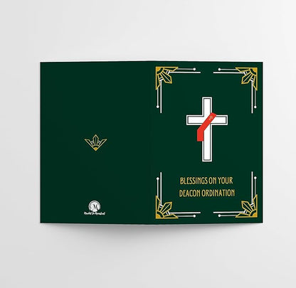 M Market On Mainstreet Christian Ordination Card w/Envelope, 5x7 inches, Made in the USA (Deacon- Forest Green, Two Pack)