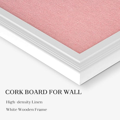 Large Pink Cork Board with Linen, 24" x 18" Hanging Wood Framed Bulletin Board, Picture Display Vision Board Corkboards for Wall Room School Office Decor, 10 Pushpins, 1 Pack
