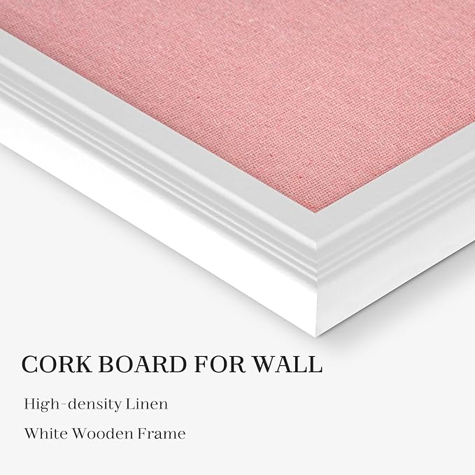 Large Pink Cork Board with Linen, 36" x 24" Hanging Wood Framed Bulletin Board, Picture Display Vision Board Corkboards for Wall Room School Office Decor, 10 Pushpins, 1 Pack