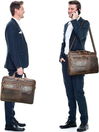 Polare X-Large 18" Full Grain Leather Briefcase For Men Business Travel Case Messenger Bag Fits 17.3" Laptop