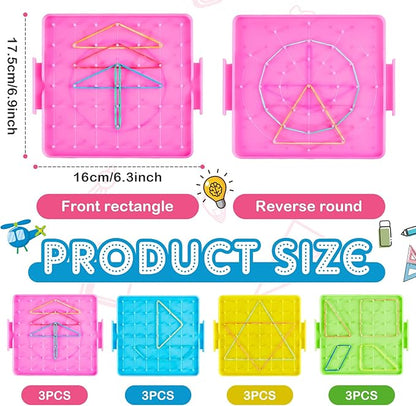 24 Pcs Double Sided Geoboard Mathematical Geoboards with Rubber Bands Math Manipulatives Toy for Geometry, 6.9 x 6.3 Inches