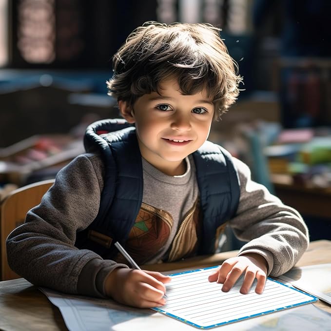 Lined Dry Erase Whiteboard Sheets for Students - Reusable Writing Practice Boards, Classroom & Homeschool Supplies, Teacher Pack of 10, 9”x12”