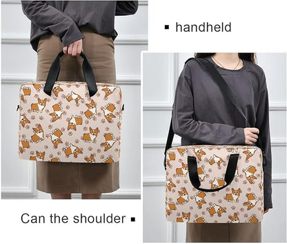 Cartoon Corgi Puppy Dog Laptop Messenger Bag Case Sleeve Briefcase for Men Women