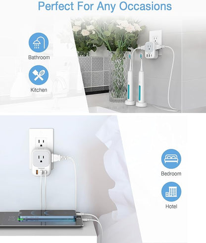 20W PD Multi Plug Adapter, TESSAN 3 USB Wall Charger Multiports (1 USB C Fast Charger), Cube Charging Station for Cruise, Home, Office, Dorm Essentials