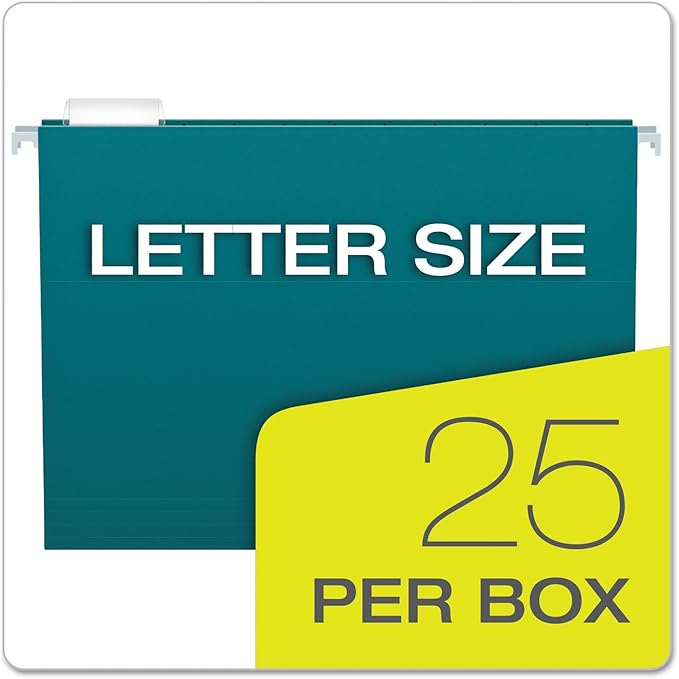 Pendaflex Recycled Hanging Folders, Letter Size, Teal, 1/5 Cut, 25/BX (81614)