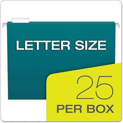 Pendaflex Recycled Hanging Folders, Letter Size, Teal, 1/5 Cut, 25/BX (81614)