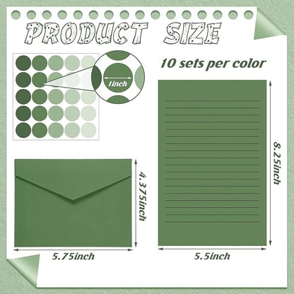 100 Pcs Stationery Lined Stationery Paper and Envelopes Set Includes 50 Letter Writing Paper and 50 Envelope for Office, 5.5 x 8.25 Inch(Sage Green)