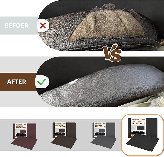 CHEIGHY 2pcs Leather Repair Kit Self Adhesive Leather Repair Patch for Furniture 8.2X11 inch Vinyl Repair Kit for Couches Car Seats Sofa Office Chair Belt Jackets (Black)