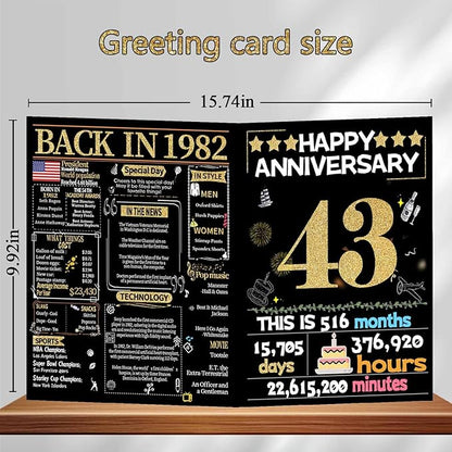 Joycard 43rd Anniversary Card for Women Men, Gold Wedding Card for Wife Husband, Sweet Marriage Decorations Gifts for Couple, Perfect for Her Him on Anniversary Day, Back in 1982