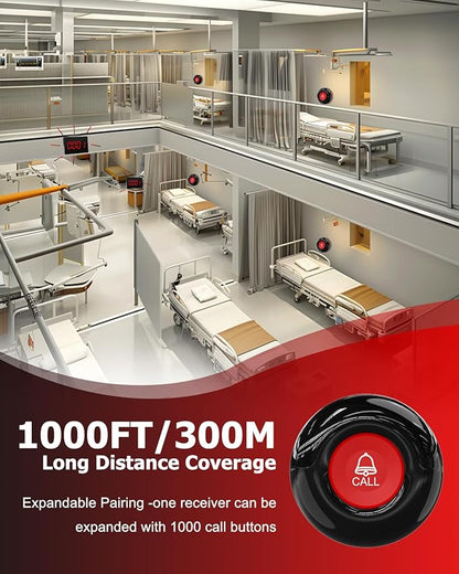 CallToU Wireless Calling System Caregiver Call Button Patient Call Bell with 10 Waterproof Nurse Alert Call Buttons and 1 Display Receiver for Clinic Nurses Station Restaurant Nursing Home