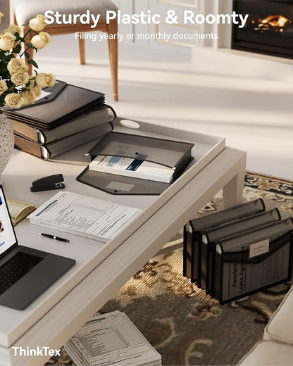 ThinkTex Plastic Expanding File Folder, Transparent envelopes with Snap Closure, No Dividers, Large Capacity, Fit Letter/A4 Size - 5 Packs