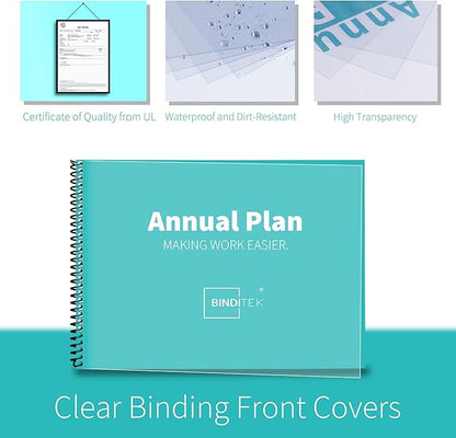 Binditek 100 Pack Binding Covers and Backs Set, 11 x 17 Inches, Including 50 Pcs 10 Mil Clear PVC Binding Covers, 50 Pcs 16 Mil Sand-Textured Polycovers, for Tabloid Size