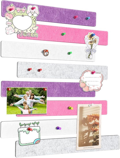 Cork Board for Walls - 8 Pack Felt Pin Board Bar Strips - Self-Adhesive Lightweight Bulletin Board - Cork Board for Office with 40 Push Pins No Damage for Wall