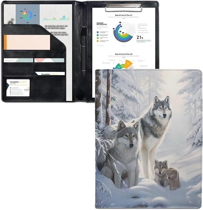 Cozeyat Family Wolf Padfolio for Men PU Leather Document Holder for Business Traveling Interview Resume Folder Portfolio Binder Organizer
