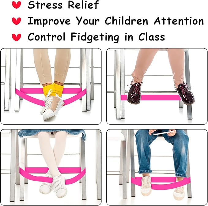 6 Pack Chair Bands for Kids with Fidgety Feet, ADHD Tools for Kids, ROOKEA Sensory Room Must Haves for Adhd Kids Fidget Chair Bands Autism Classroom Must Haves ADHD Tools for Classroom Home Chairs
