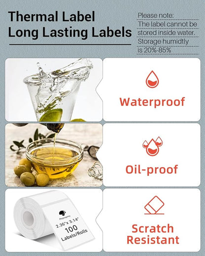 Phomemo Thermal Sticker Labels- 2.36"x 3.14"(60x80mm) Thermal Label for M221/M220/M200, for Barcode/Address/Mailing/Logo/Business/Home Tag