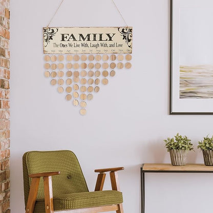 WINOMO Family Birthday Board Plaque DIY Hanging Wooden Birthday Reminder Calendar for Mom Dad Grandma Grandpa with 50pcs Round Discs