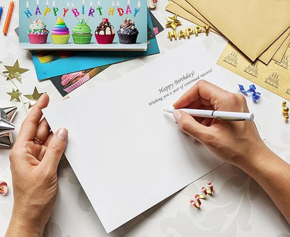 160 Happy Birthday Cards 4x6 Inch for Business, Office and Personal with Envelopes, Stickers and Generic Greetings Inside,20 Unique Designs Notes, Thick Cardstock, Matte Finished
