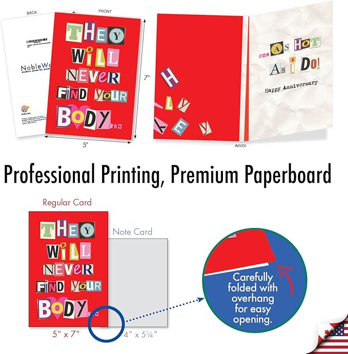 NobleWorks - Funny Happy Anniversary Greeting Card - Romantic Humor Couple's Wedding Anniversary Card for Husband or Wife - Never Find Your Body 5456Z