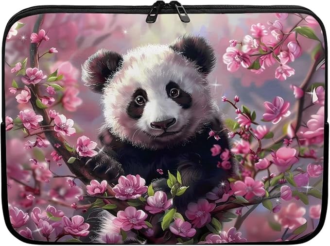 Cherry Blossom Panda Printed Laptop Bag for Women Men, Protective 10 Inch Computer Laptop Carrying Cover Laptop Sleeve Computer Bag with Zipper, Compatible with Most Laptop Computers