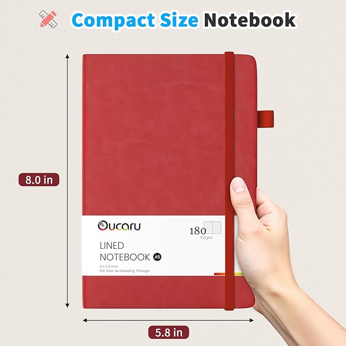 Lined Journal Notebook, 4 Pack, 180 Pages, A5 Journals for Writing, 100 GSM Thick Paper, Small Notebooks Daily Journal for Women Men Work, Business, School, Travel Supplies