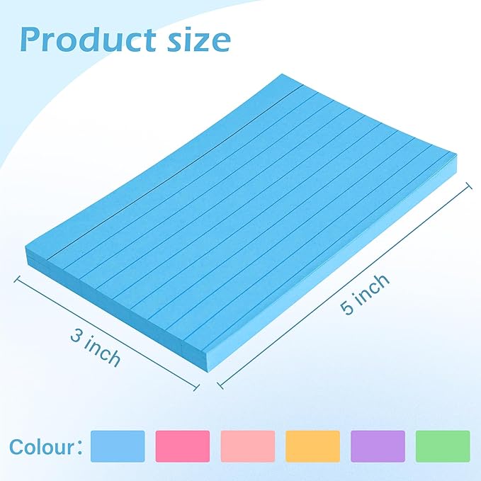 3"x5" Lined Index Cards in Bright Assorted Colored, 216 Pcs Flash Cards Colorful Ruled Notecards Study Cards for Learning Note Taking and Studying