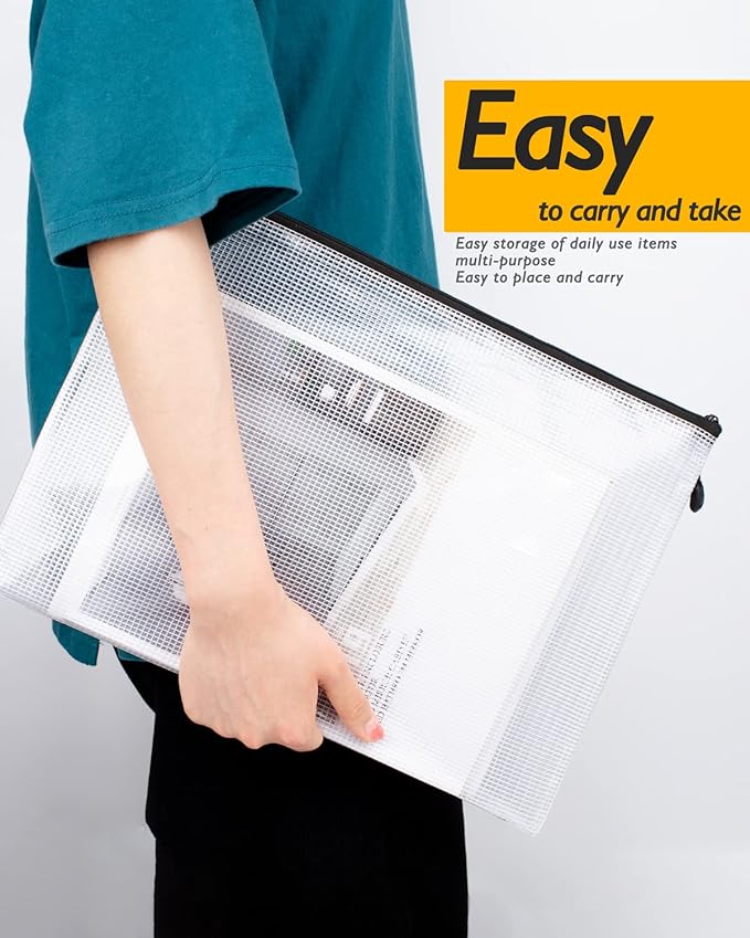 SUNEE Multisize Mesh Zipper Pouches (Black, 21 Packs), Water-Resistant Zip Bag for School Office Supplies, Puzzles & Games Organizing Storage