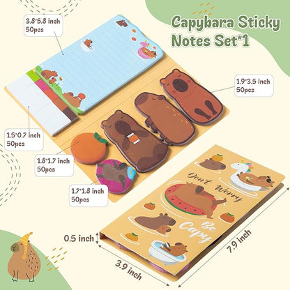 B1ykin Sticky Notes Set - Cartoon Theme Cute Self-Stick Notes Pad Teacher Appreciation Gifts， Self-Adhesive Writing Memo Pages Sticky to Do Notepad for Kids Employee School Office (Capybara)