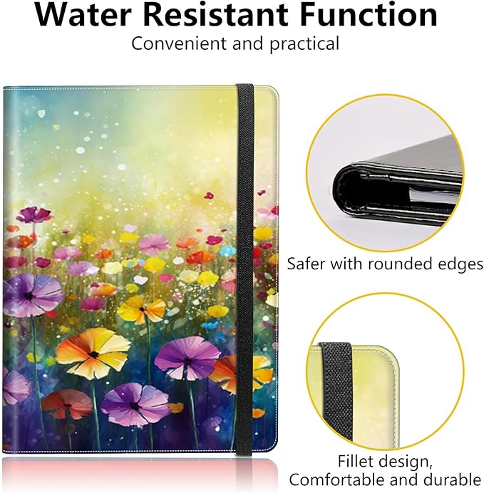 Wildflower Padfolio Folder with Clipboard,Portfolios Organizer Clipboards with Storage Clipboard Writing Pad PU Leather Conference Document Organizer with Business Card Holder