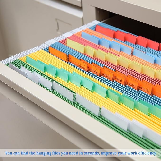 File Folder Tabs, Insertable Plastic Tabs Hanging Folder Tabs,100 Pcs Hanging File Folder Tabs with 200Pcs Inserts for Hanging Folders (Clear)