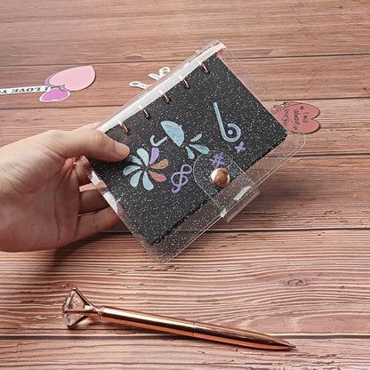 Glitter Powder PVC Binder Cover 6 Round Ring Binders Snap Button Closure Loose Leaf Folders Refillable Soft PVC Notebook Shell Protector (Rose Gold 6 Rings, A7 Binder)