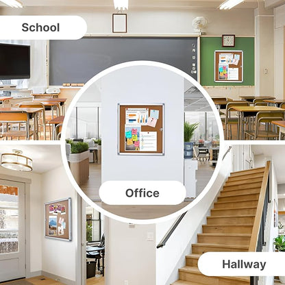 Outdoor Enclosed Cork Bulletin Board Tamper-Proof Dispaly Case, Aluminium Frame, Weatherproof Cork Noticeboard, Enclosed Cork Board for School, Office, Restaurant, Hospital etc（28 * 26inches）