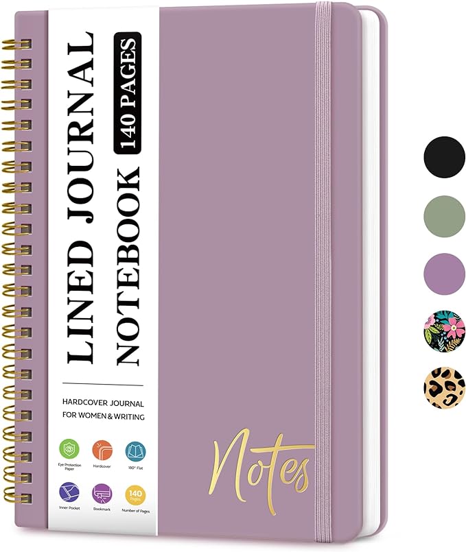 Lined Spiral Journal Notebook for Women, A5 College Ruled Journals for Writing, Hardcover Notebooks for Work, Note taking and Office School Supplies,140 Pages - Purple