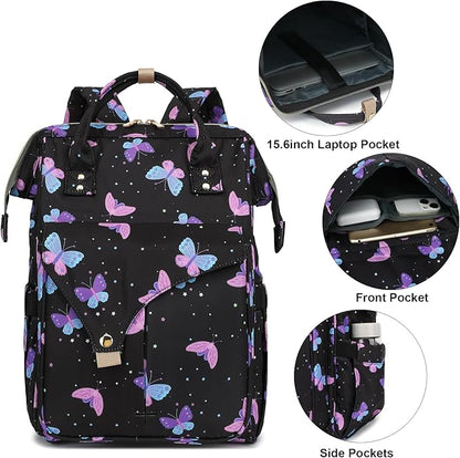 Butterfly Laptop Backpack College School Backpack Bookbags Nurse Backpacks Travel Bags for Women Girls Fits 15.6 Inch Notebook