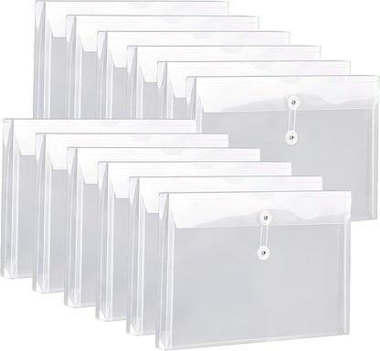 Plastic Legal Size Expandable Envelopes with String Tie Closure, 1-1/4" Expansion, Side Load, Clear File Folders Poly Project Paper Documents Organizer for Office School Home 12 Pack